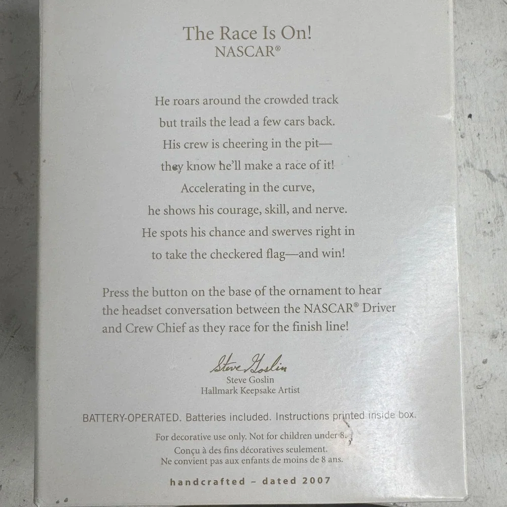 Hallmark Keepsake‎ NASCAR The Race Is On Magic Sound Christmas Ornament 2007